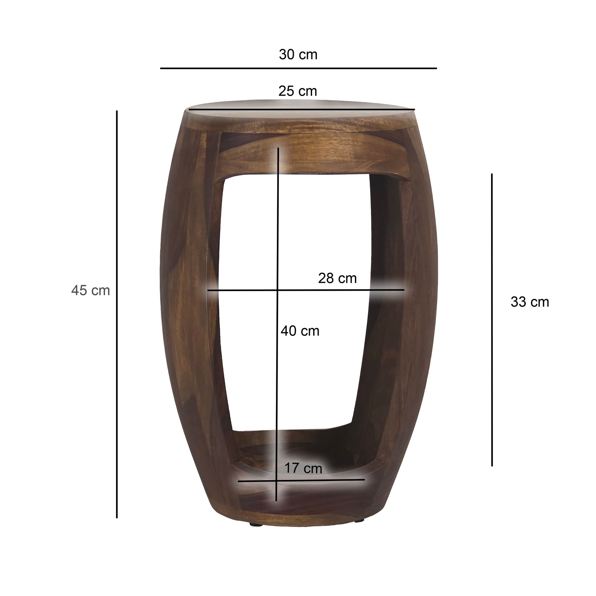 FineBuy Beistelltisch Sheesham Massivholz rund 30cm · Kleiner Runder Couchtisch mit offenem Fach · Handgefertigter Wohnzimmertisch im modernen Design aus Echtholz | Farbe: Braun