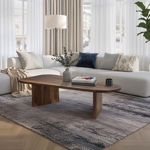 FineBuy Couchtisch Sheesham Massivholz oval 120cm · Handgefertigter Wohnzimmertisch im modernen Design mit abgerundeter Form · Flacher Sofatisch aus Echtholz