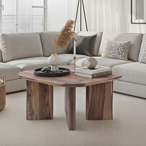 FineBuy Couchtisch Sheesham Massivholz 60cm quadratisch – Handgefertigter Wohnzimmertisch aus Echtholz mit abgerundeten Kanten im modernen Design