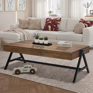 FineBuy Couchtisch Sheesham Massivholz rechteckig 120cm · Wohnzimmertisch mit Metallgestell · Handgefertigter Sofatisch im modernen Industrial Design mit stabiler Tischplatte
