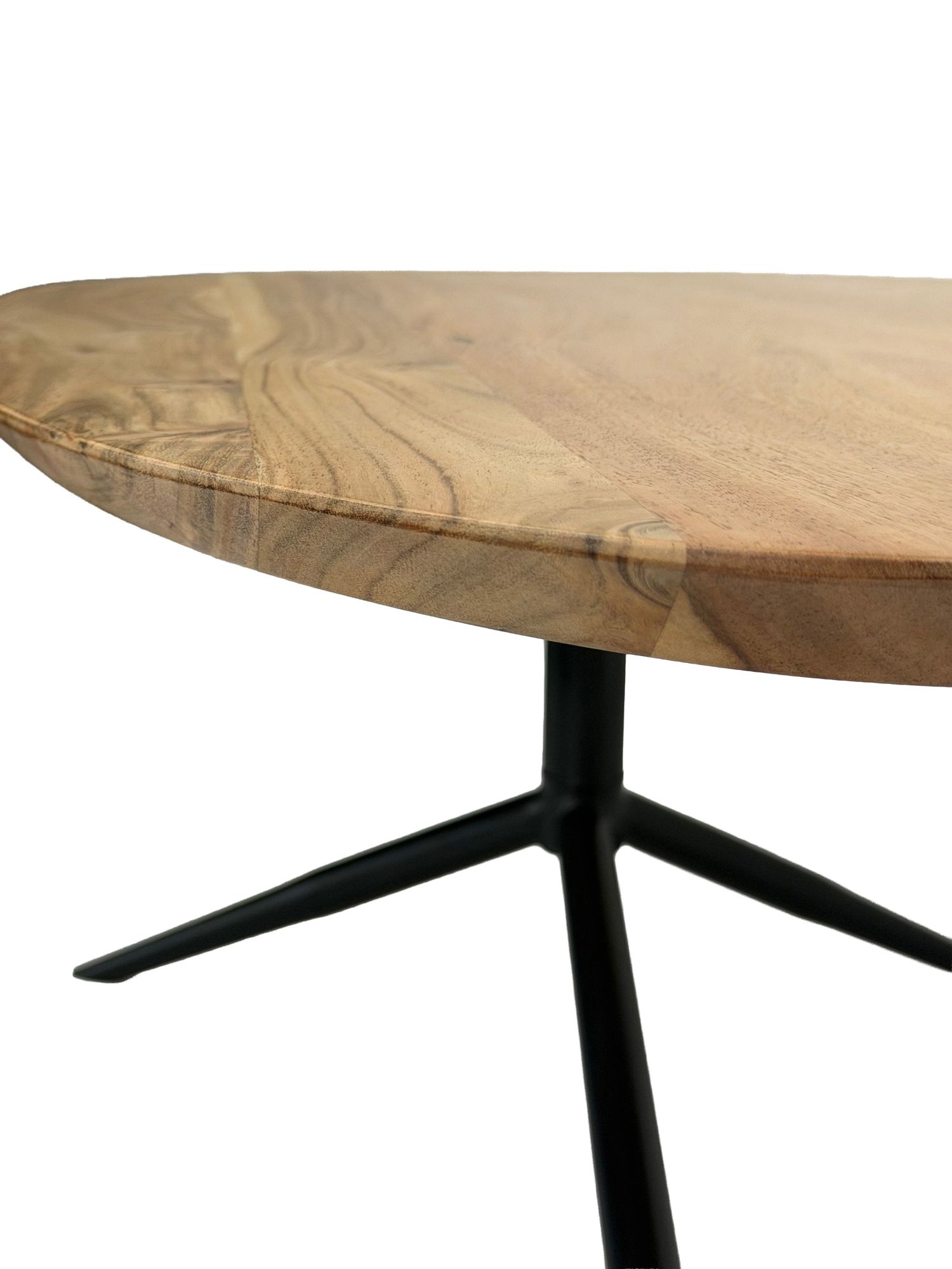 FineBuy Couchtisch Akazie Massivholz oval 87cm · Ovaler Design Wohnzimmertisch mit schwarzem Metallgestell · Moderner Sofatisch handgefertigt | Farbe: Braun