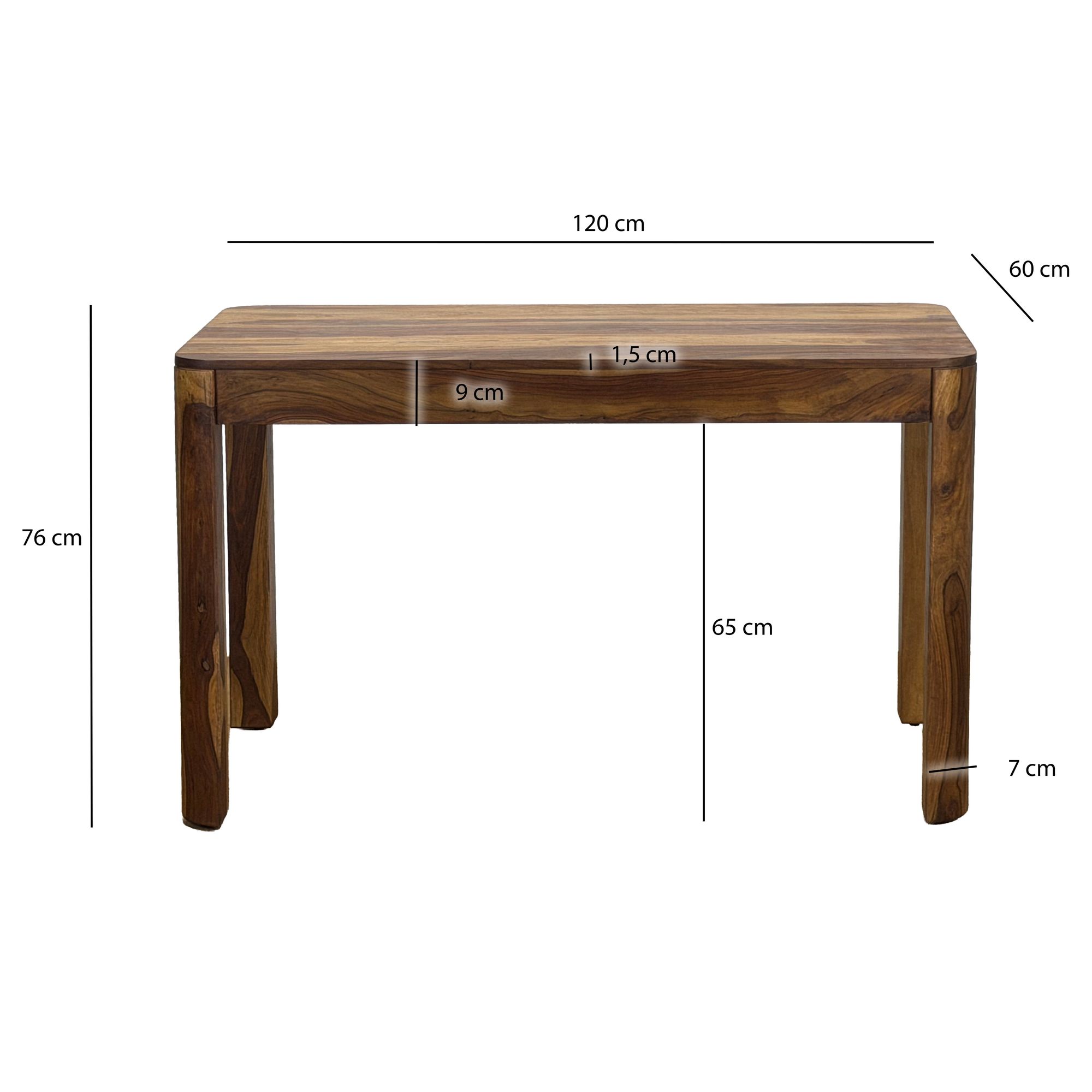 FineBuy Esstisch Sheesham Massivholz 120cm für bis zu 6 Personen · Rechteckiger Esszimmertisch im Landhaus Design · Handgefertigter Küchentisch mit abgerundeten Kanten für Esszimmer oder Küche | Farbe: Braun