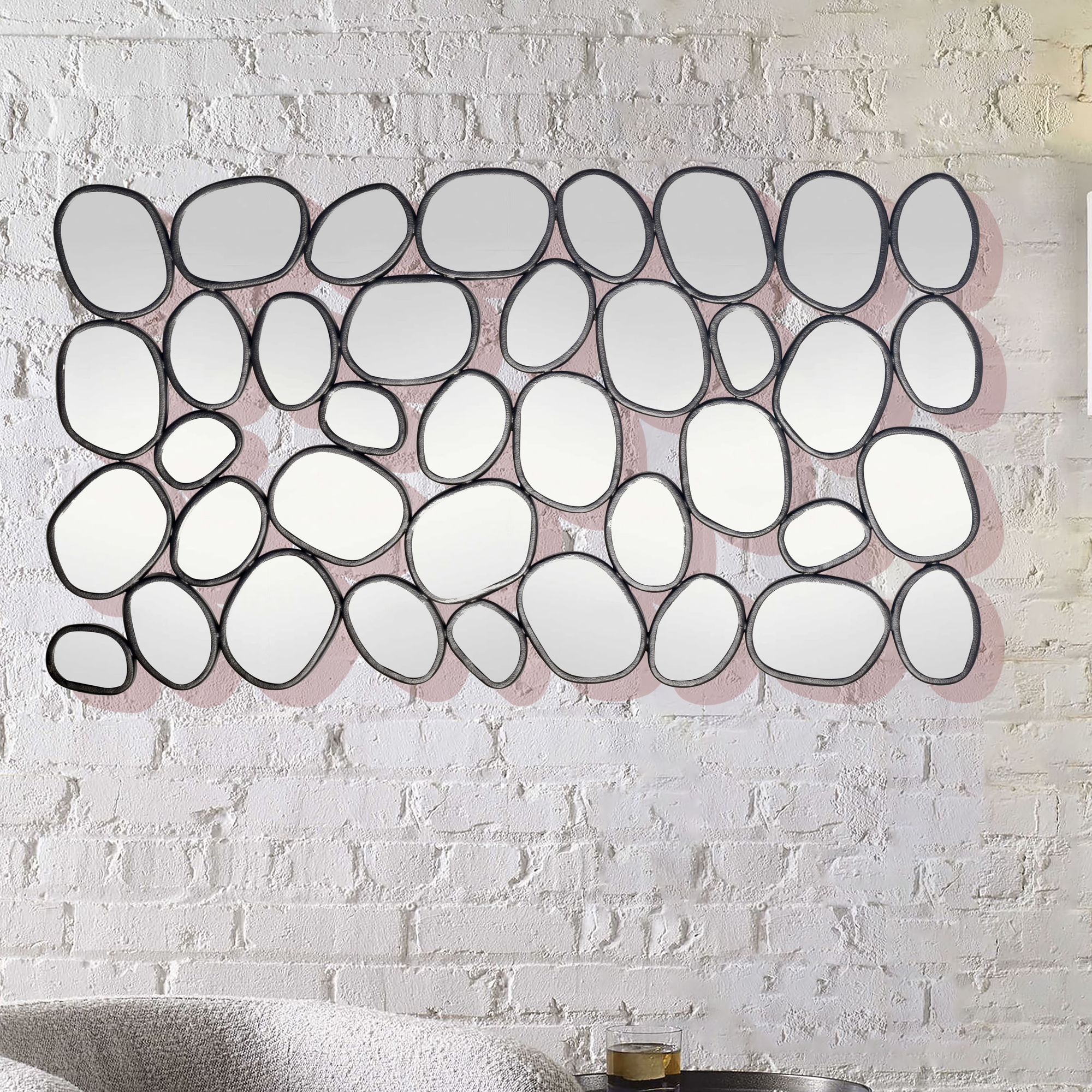 FineBuy Design Wandspiegel 80x120 cm mit Metallrahmen mit Tropfen in organischer Form - Spiegel für Wohnzimmer, Schlafzimmer & Flur - Dekospiegel - Wanddeko | Farbe: Schwarz