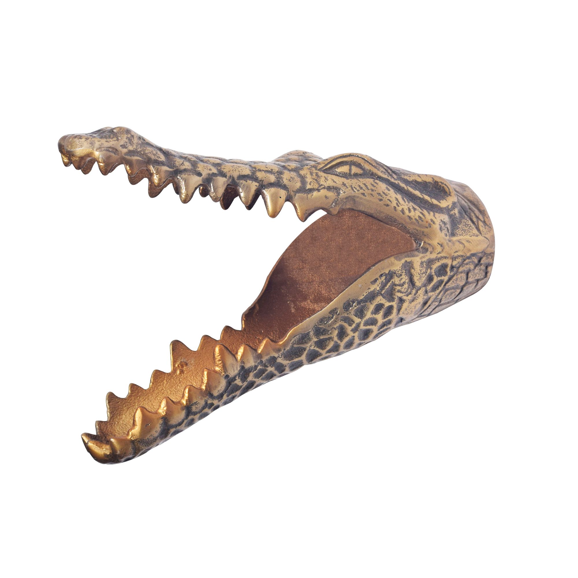 FineBuy goldene Wanddeko Krokodil Gold Metall - Krokodil-Skulptur Handmade - Handgefertigte Dekoration für die Wand aus Alu - Wandskulptur Aluminium - Tierdeko | Farbe: Gold