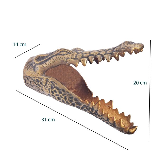 Wanddekoration Krokodil Aluminium 31 cm Wandobjekt goldfarben modern Tiermotiv – Maßzeichnung