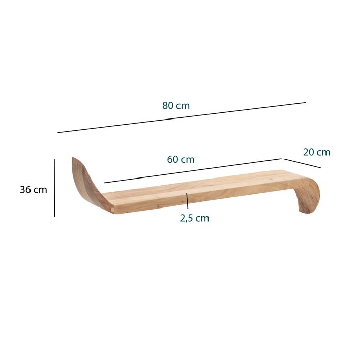 Wandregal Mango Massivholz modern Hängeregal Holz Handgefertigt geschwungen – Maßzeichnung