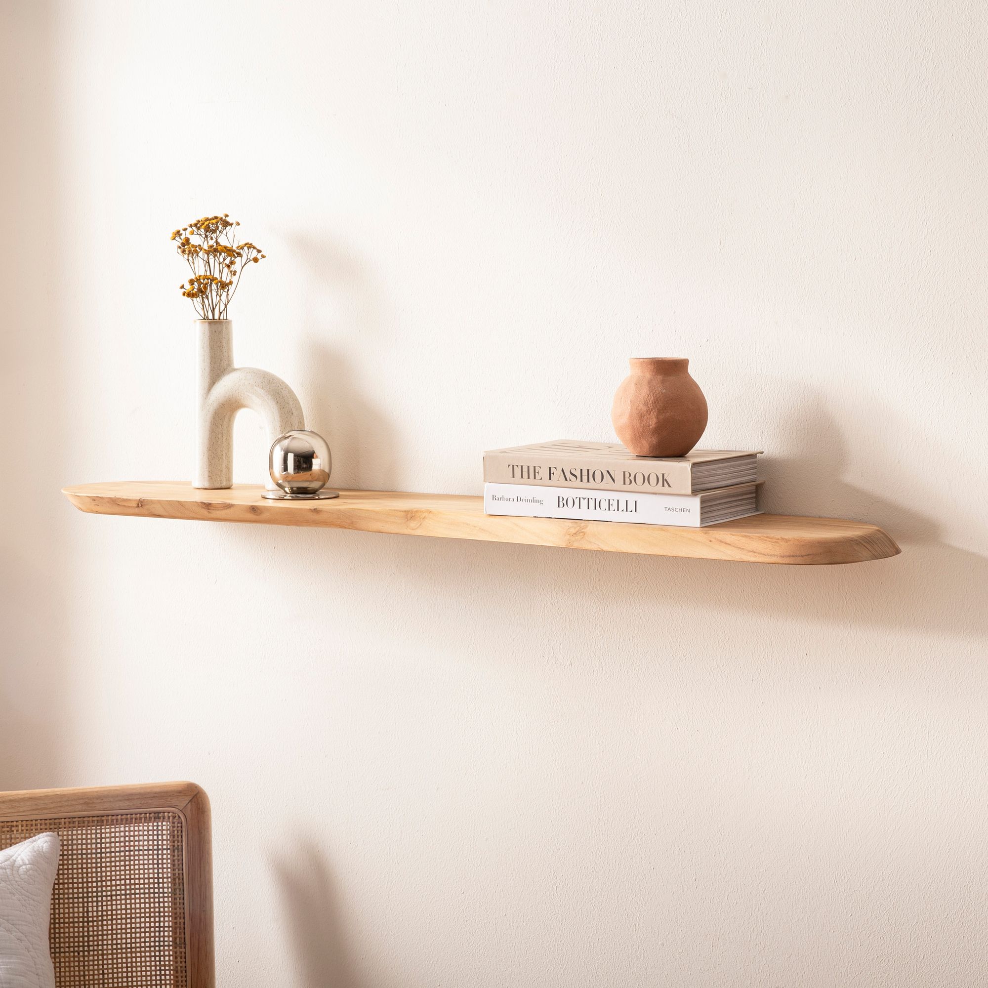 FineBuy Wandregal Akazie Massivholz - Schwebendes Design Regal für die Wand Holz massiv - Hängeregal in organischer Form - Wandboard aus Echtholz | Farbe: Braun