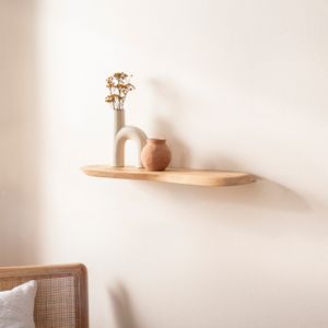 FineBuy Wandregal Akazie Massivholz - Schwebendes Design Regal für die Wand Holz massiv - Hängeregal in organischer Form - Wandboard aus Echtholz