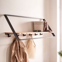 Wandgarderobe Akazie Massivholz Metall 100cm Hängegarderobe Industrial Baumkante – Ansicht 1