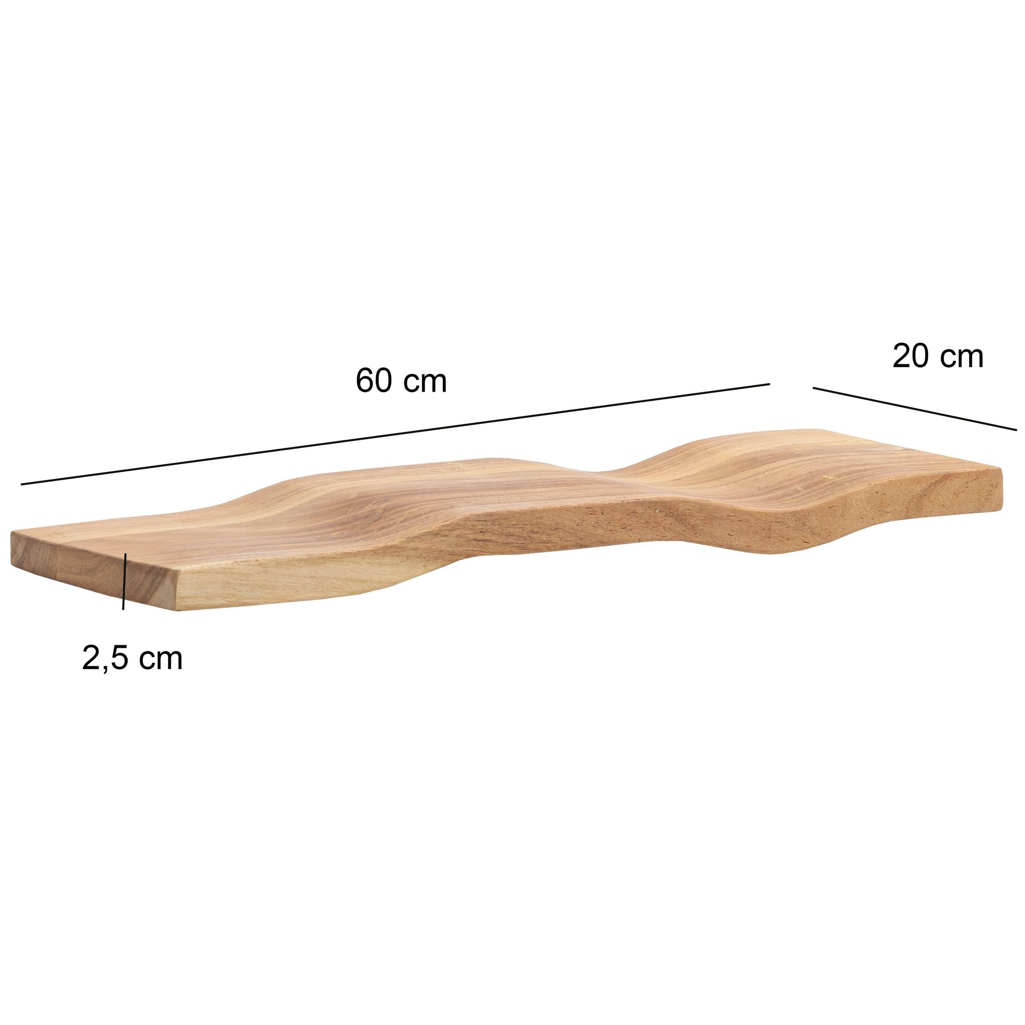 FineBuy Wandregal Akazie Massivholz - Schwebendes Design Regal für die Wand Holz massiv - Hängeregal in Wellenform - Wandboard aus Echtholz | Farbe: Braun