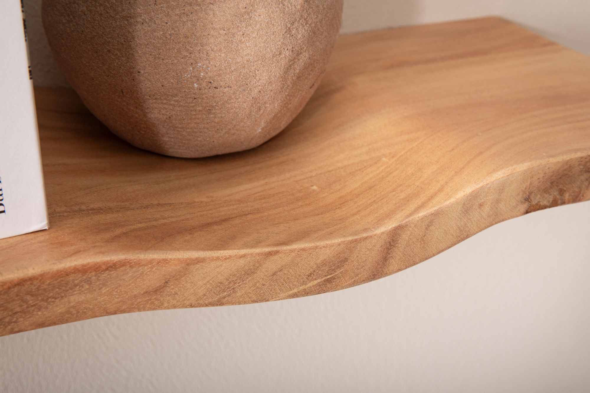 FineBuy Wandregal Akazie Massivholz - Schwebendes Design Regal für die Wand Holz massiv - Hängeregal in Wellenform - Wandboard aus Echtholz | Farbe: Braun