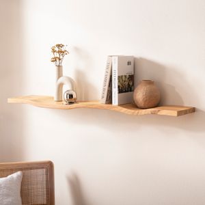 FineBuy Wandregal Akazie Massivholz - Schwebendes Design Regal für die Wand Holz massiv - Hängeregal in Wellenform - Wandboard aus Echtholz