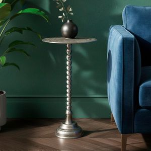 FineBuy Beistelltisch Aluminium 28cm - Kleiner runder Anstelltisch aus Metall silber - Design Wohnzimmertisch - Dekotisch - Couchtisch - Metalltisch Handmade pflegeleicht