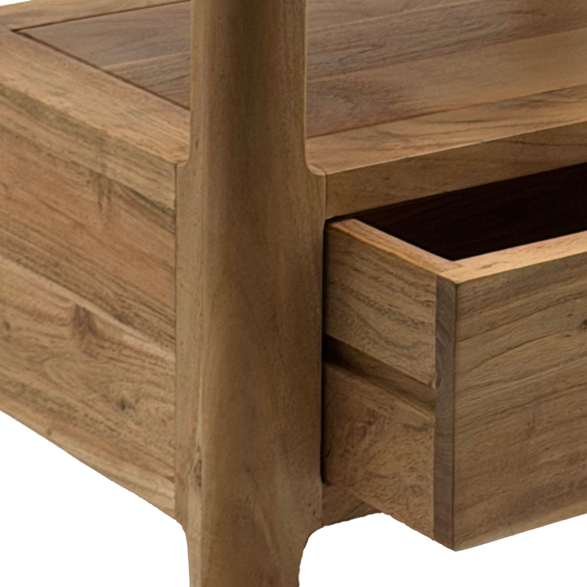 FineBuy Nachttisch Massivholz Akazie 45x35x46cm - Nachtkonsole mit Schublade & offenen Ablagen - Nachtkästchen Holz - Nachtschrank Schlafzimmer - Nachtkommode Modernes Design | Farbe: Braun