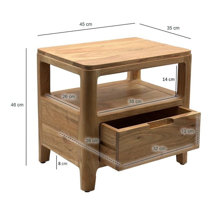 Nachttisch Massivholz Nachtkonsole Schublade Nachtkästchen Nachtschrank Modern – Maßzeichnung