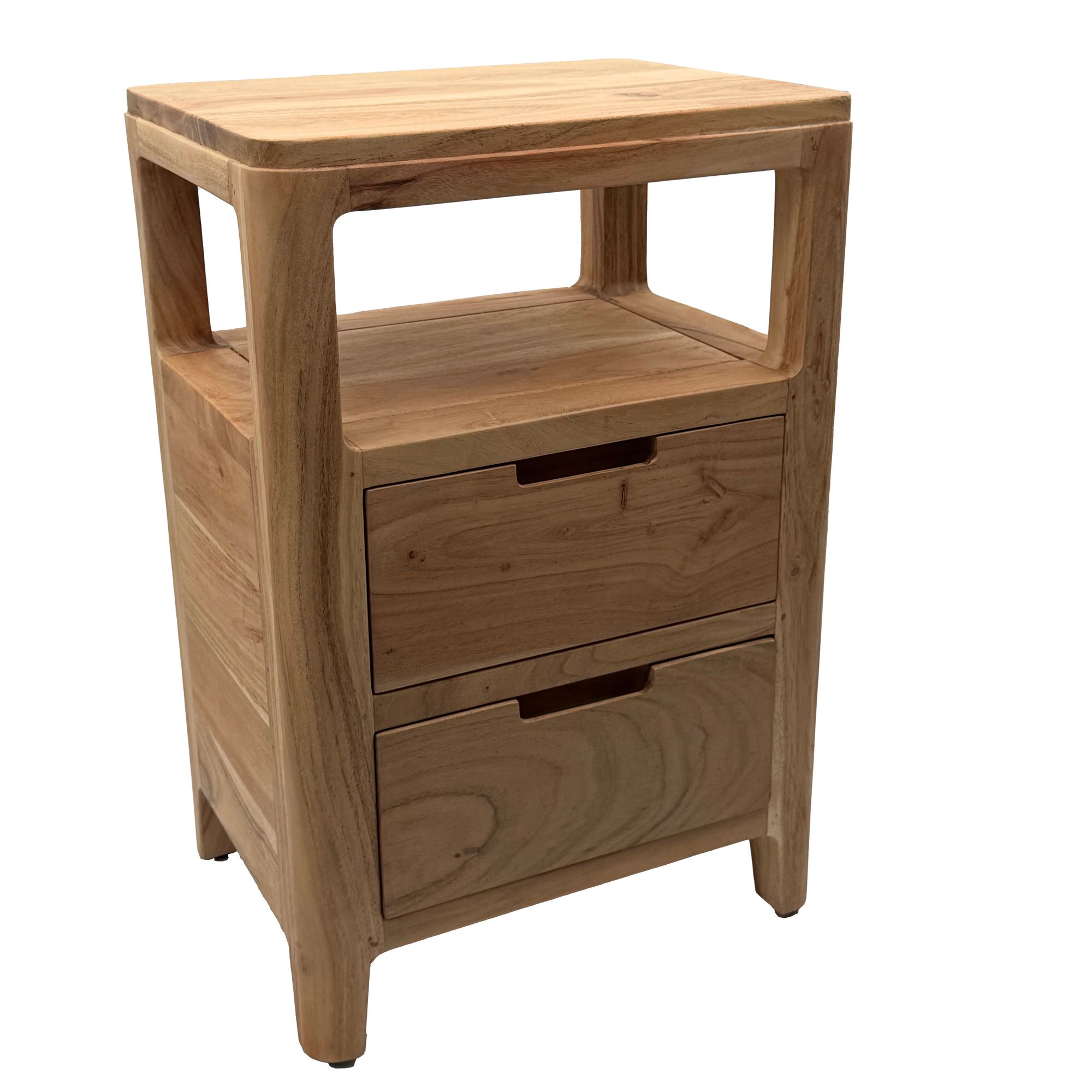 FineBuy Nachttisch Akazie Massivholz 40x60x30 cm - Nachtkonsole mit zwei Schubladen und offenen Ablageflächen - Massivholz Nachtkästchen Boxspringbett - Nachtschrank Nachtkommode Schlafzimmer | Farbe: Braun