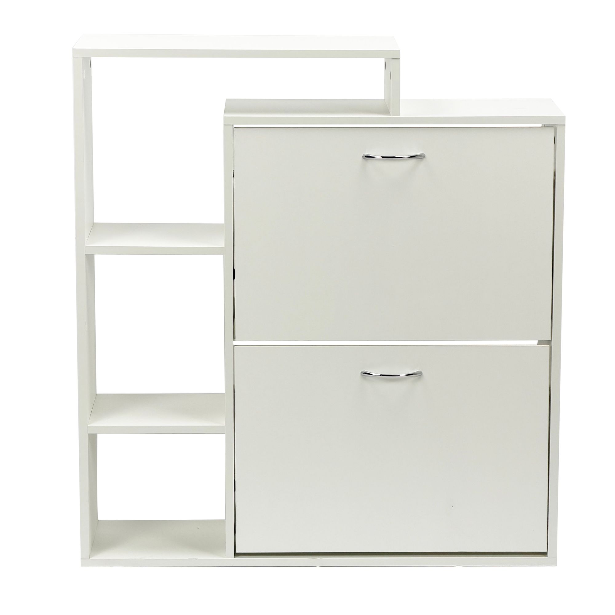 FineBuy Moderner Schuhkipper Holz 2 Fächer Weiß 12 Paar Schuhe, Schuhschrank 85 x 24 x 93 cm, Schuhkommode Flur mit Ablage Regal - Schuhregal