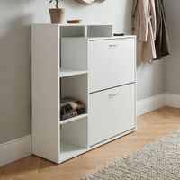 Schuhkipper Holz 2 Fächer Weiß 12 Paar Schuhe Schuhschrank Schuhkommode Ablage – Ansicht 1