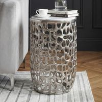 Beistelltisch Alu Metall Couchtisch Wohnzimmertisch Dekotisch Marmor Platte Rund – Ansicht 1