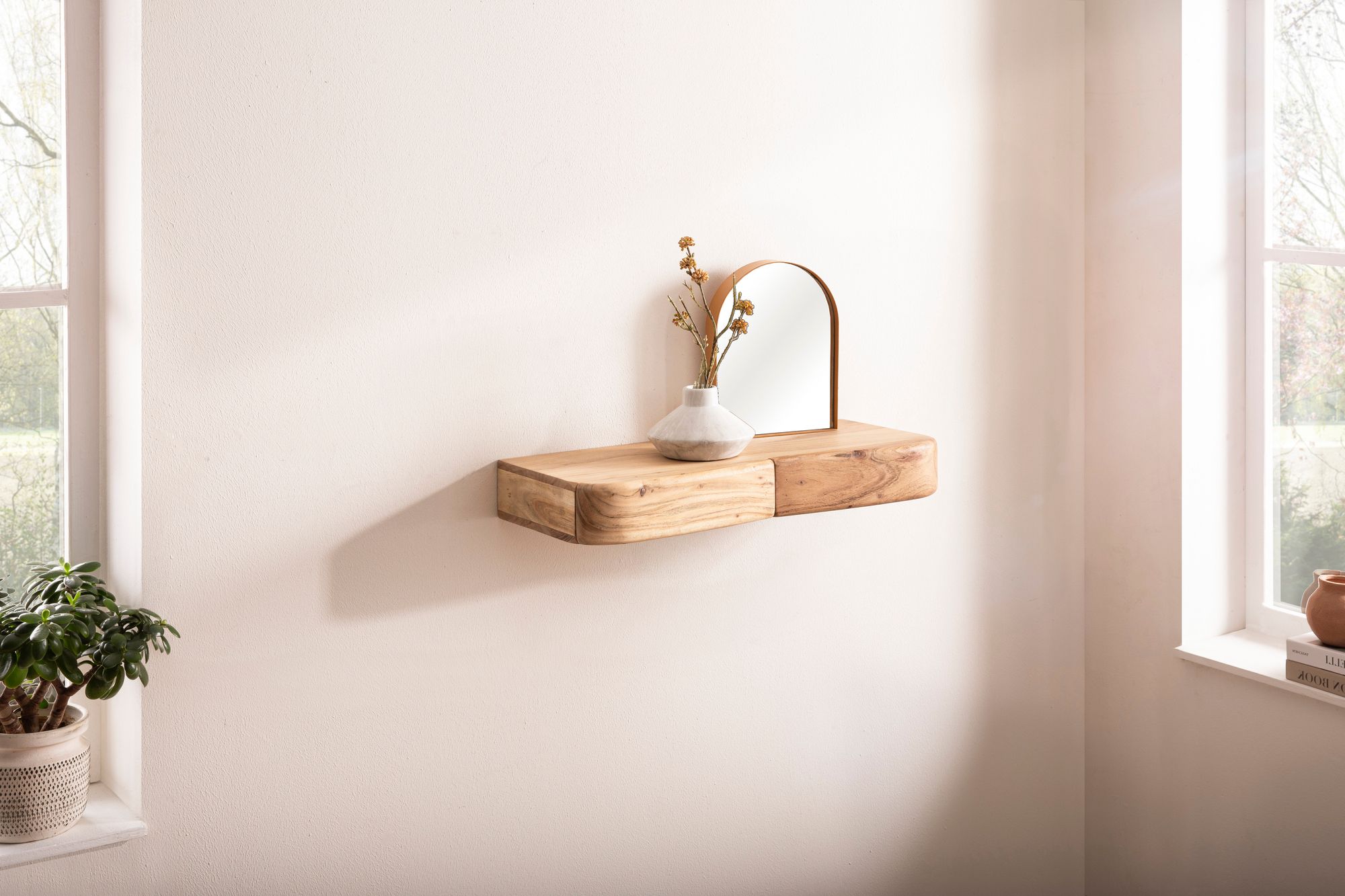 FineBuy Wandregal Akazie Massivholz mit Schublade - Design Regal für die Wand - Holz Wandboard mit Stauraum - Schwebendes Hängeregal aus Echtholz | Farbe: Braun FineBuy Wandregal Akazie Massivholz mit Schublade - Design Regal für die Wand - Holz Wandboard mit Stauraum - Schwebendes Hängeregal aus Echtholz | Farbe: Braun