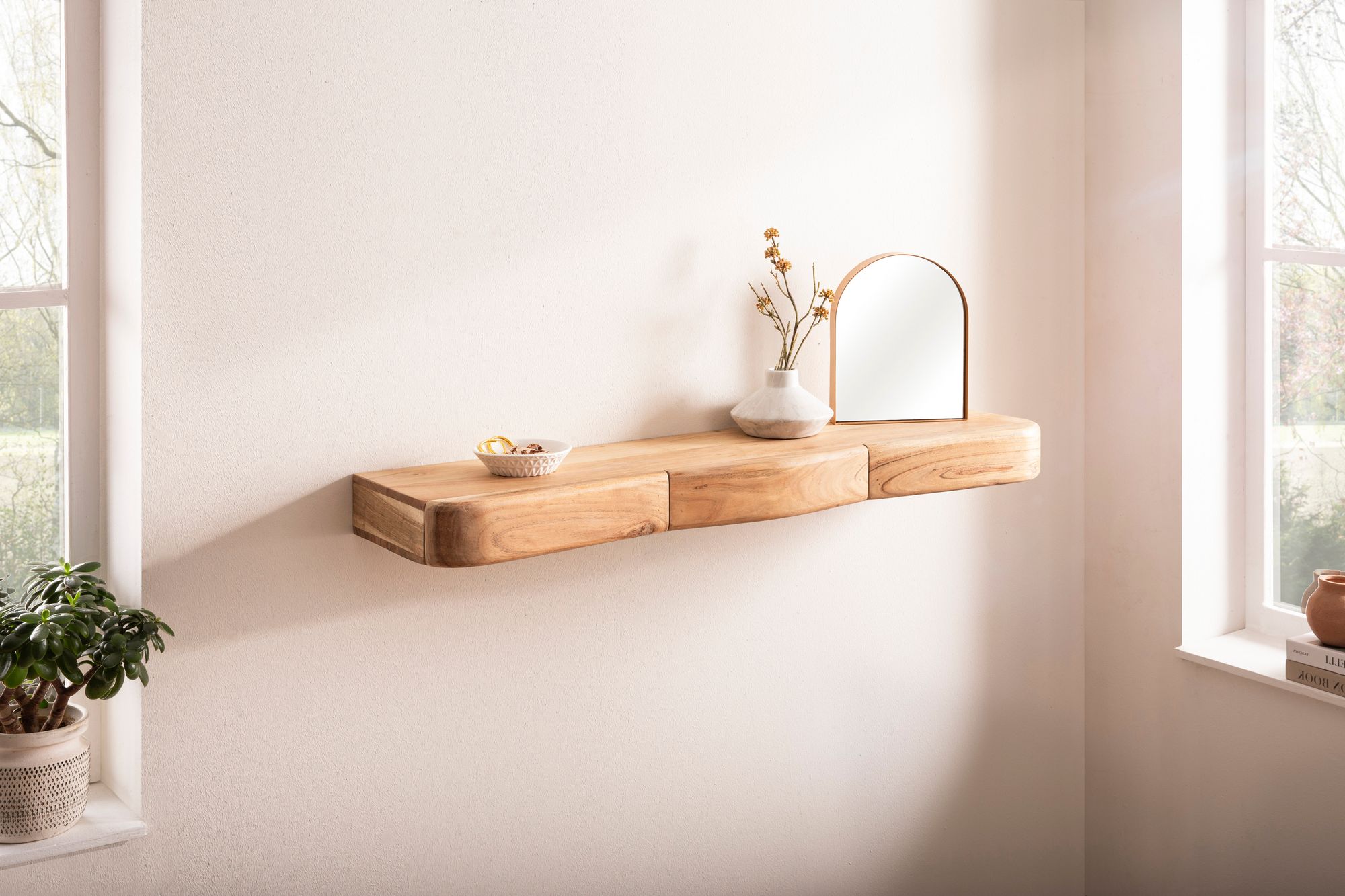 FineBuy Wandregal Akazie Massivholz mit Schublade - Design Regal für die Wand - Holz Wandboard mit Stauraum - Schwebendes Hängeregal aus Echtholz | Farbe: Braun FineBuy Wandregal Akazie Massivholz mit Schublade - Design Regal für die Wand - Holz Wandboard mit Stauraum - Schwebendes Hängeregal aus Echtholz | Farbe: Braun