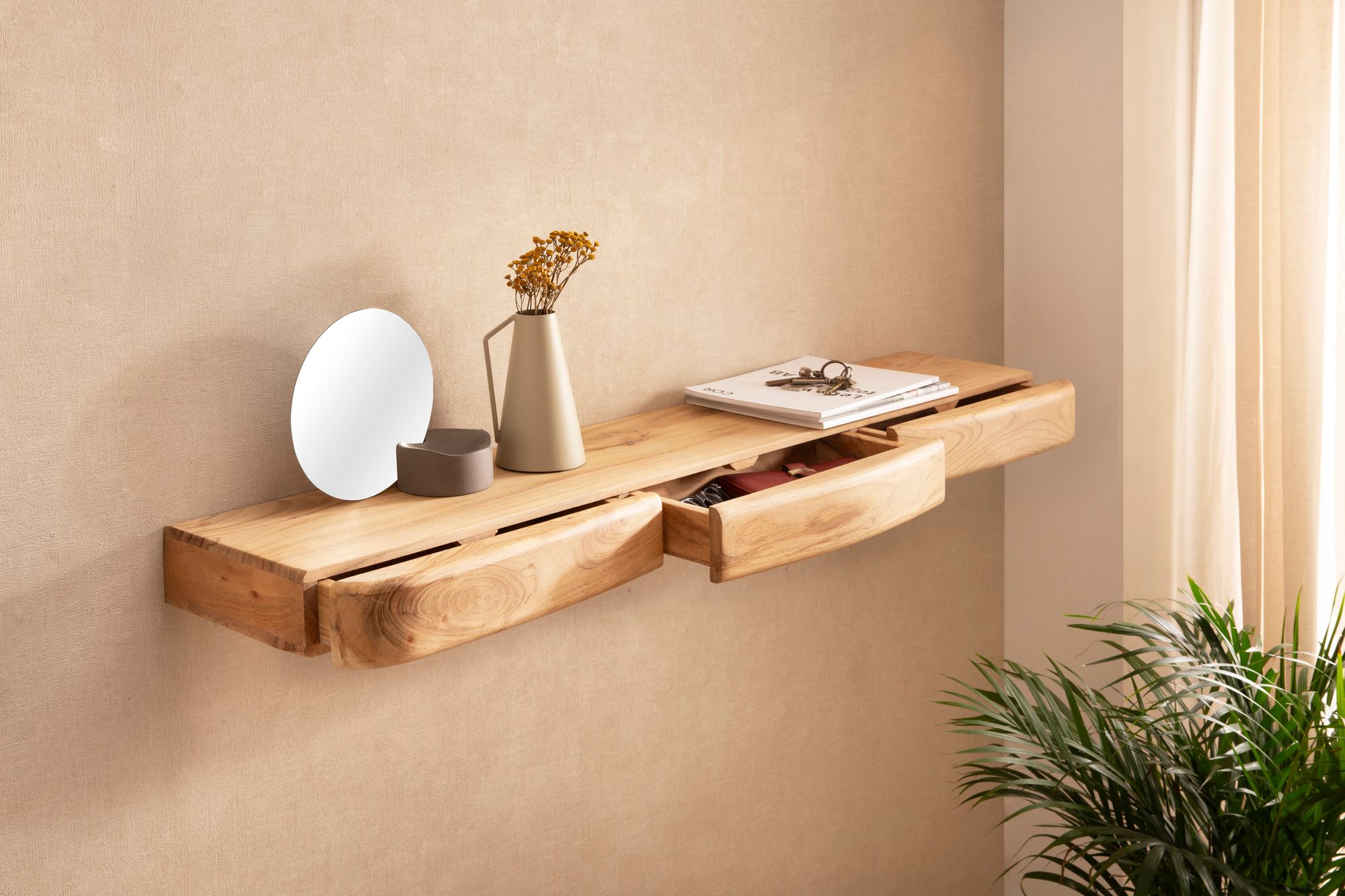 FineBuy Wandregal Akazie Massivholz mit Schublade - Design Regal für die Wand - Holz Wandboard mit Stauraum - Schwebendes Hängeregal aus Echtholz | Farbe: Braun FineBuy Wandregal Akazie Massivholz mit Schublade - Design Regal für die Wand - Holz Wandboard mit Stauraum - Schwebendes Hängeregal aus Echtholz | Farbe: Braun