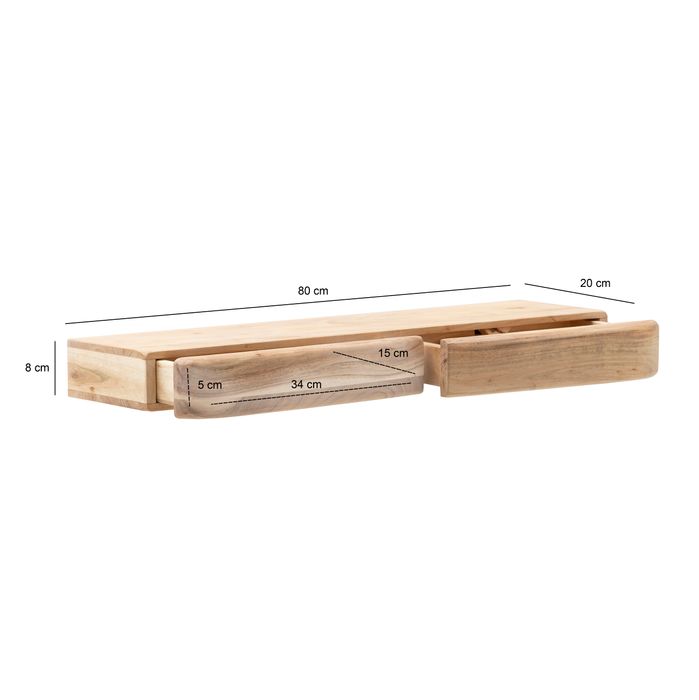 Wandregal Akazie Hängeregal mit Schublade Holz Wandboard Regal für die Wand – Maßzeichnung