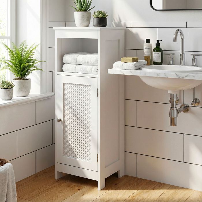 FineBuy Badschrank 80 x 30 x 28 cm Weiß - Schmaler Badezimmerschrank Tür & Ablage Aufbewahrungsschrank Badezimmer Nischenschrank Bad Badezimmerregal