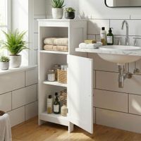 Badschrank Weiß Badezimmerschrank Tür & Ablage Badezimmerregal Regal für Bad – Ansicht 4