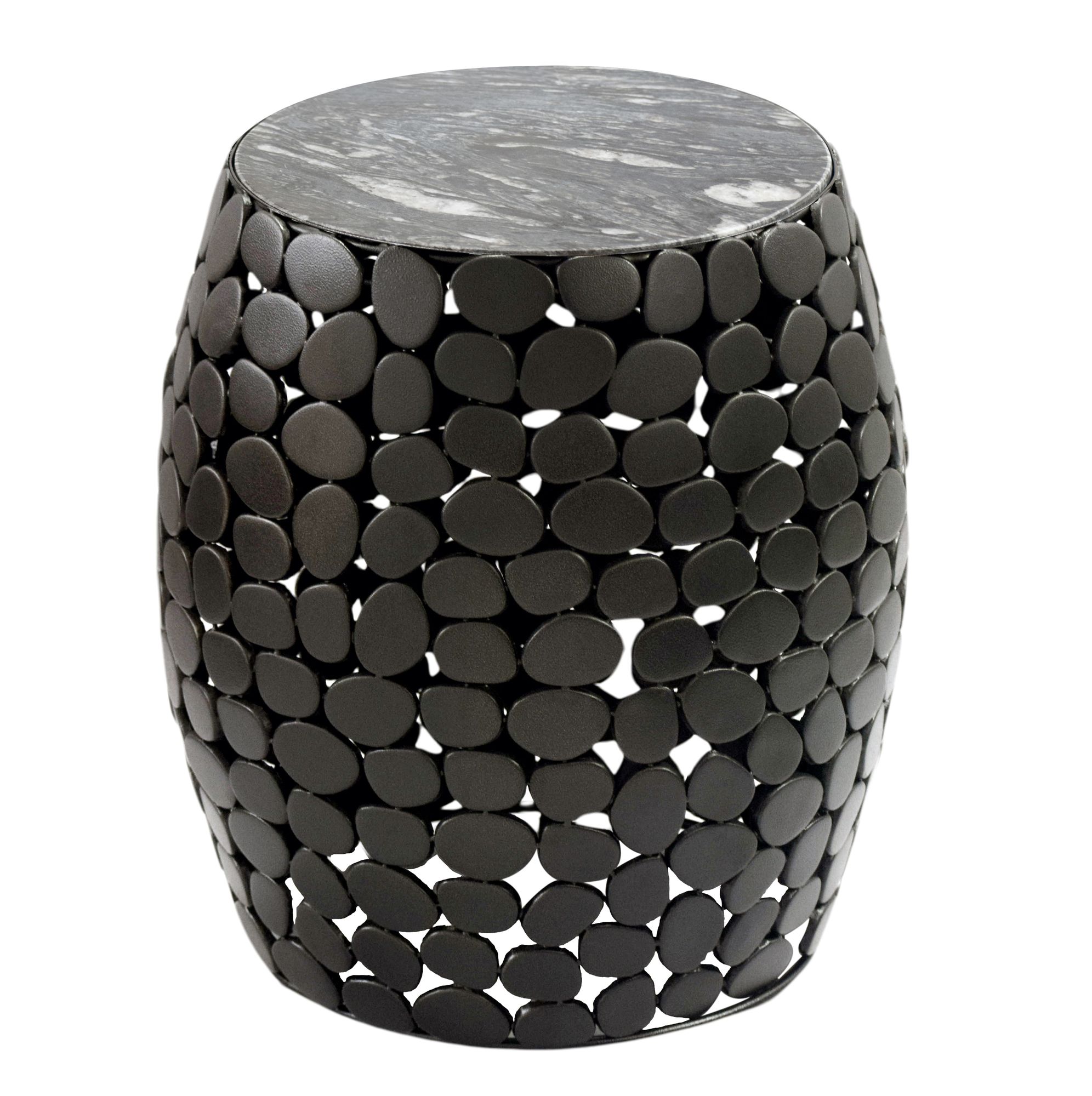 FineBuy Design Beistelltisch rund 40cm aus Aluminium schwarz & Marmor Tischplatte – Couchtisch Alu – Metall Wohnzimmertisch – Dekotisch Handmade | Farbe: Schwarz