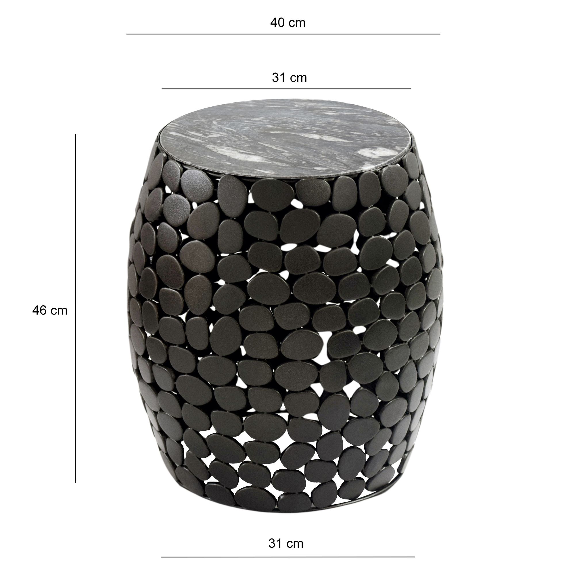 FineBuy Design Beistelltisch rund 40cm aus Aluminium schwarz & Marmor Tischplatte – Couchtisch Alu – Metall Wohnzimmertisch – Dekotisch Handmade | Farbe: Schwarz