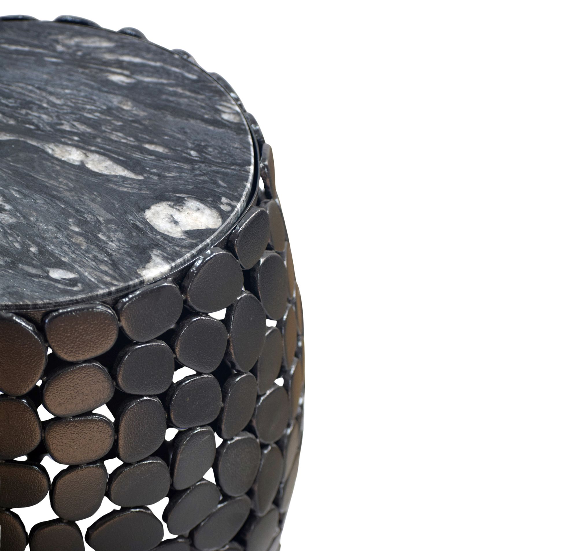 FineBuy Design Beistelltisch rund 40cm aus Aluminium schwarz & Marmor Tischplatte – Couchtisch Alu – Metall Wohnzimmertisch – Dekotisch Handmade | Farbe: Schwarz