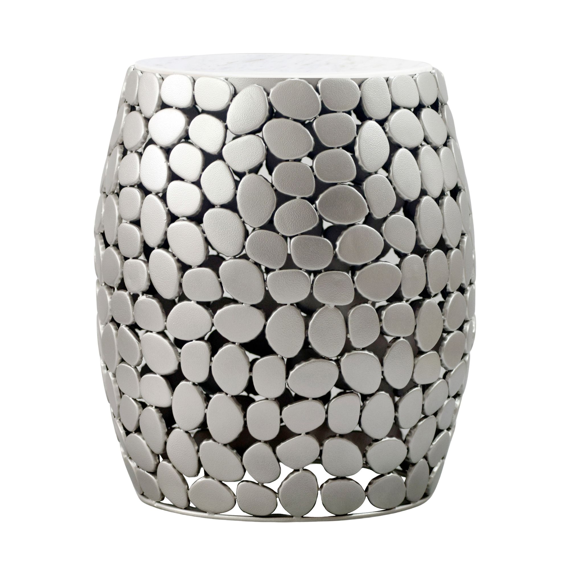 FineBuy Design Beistelltisch rund 40cm aus Aluminium & weißer Marmor Tischplatte – Couchtisch Alu – Metall Wohnzimmertisch Dekotisch Handmade | Farbe: Silber