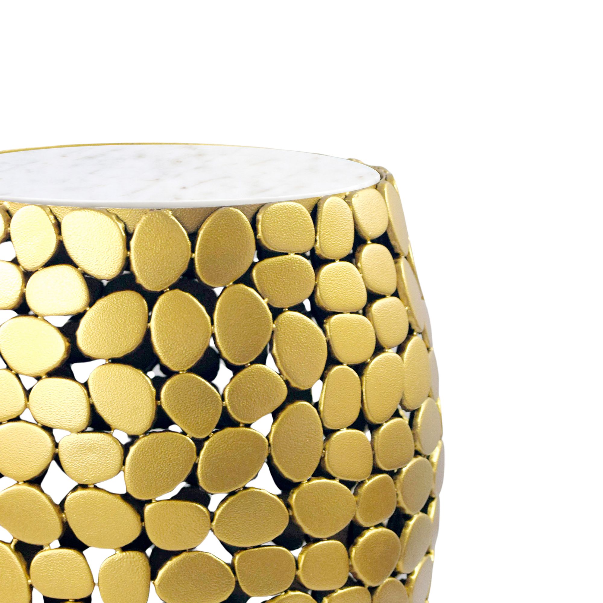 FineBuy Design Beistelltisch rund 40cm aus Aluminium & weißer Marmor Tischplatte – Couchtisch Alu – Metall Wohnzimmertisch Dekotisch Handmade | Farbe: Silber