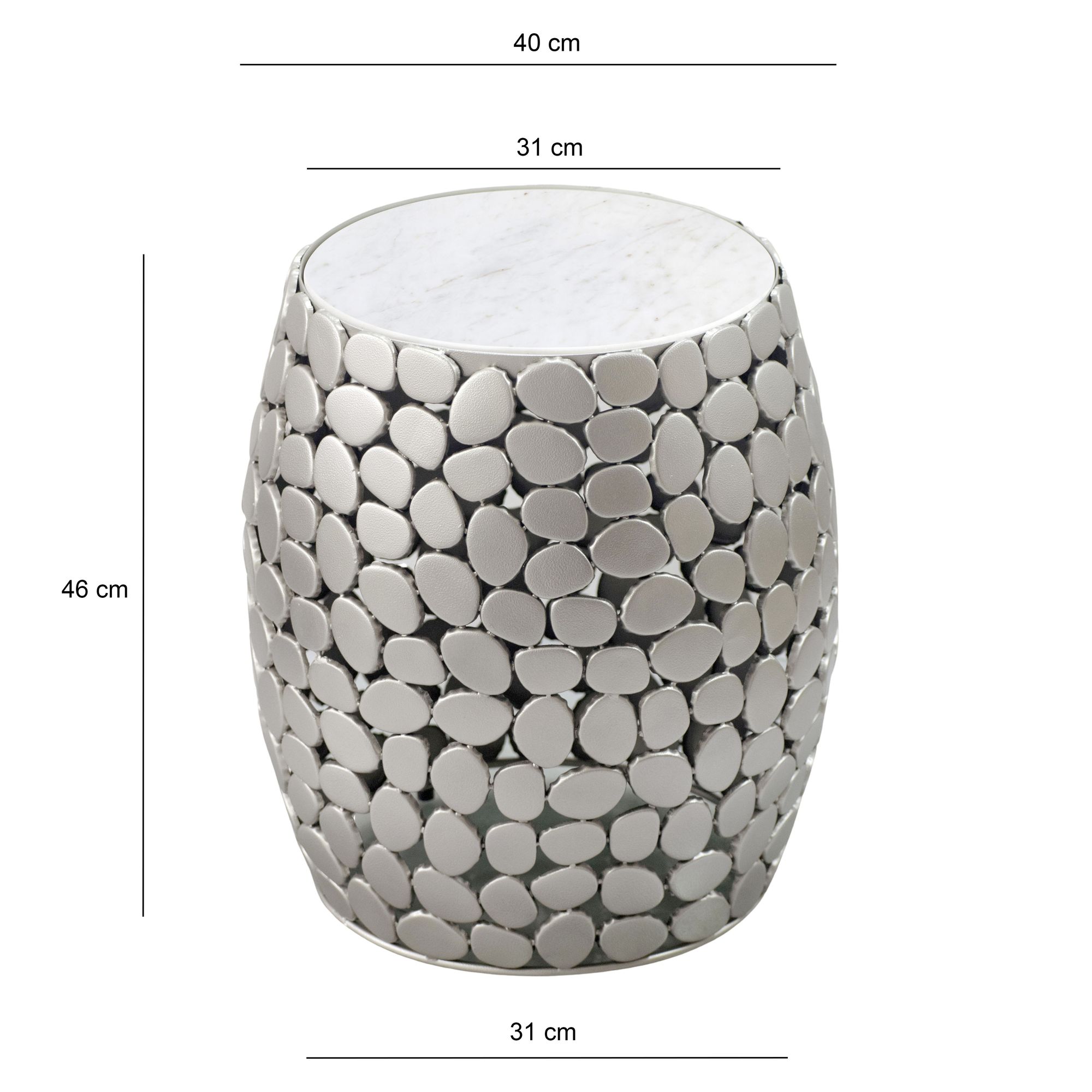 FineBuy Design Beistelltisch rund 40cm aus Aluminium & weißer Marmor Tischplatte – Couchtisch Alu – Metall Wohnzimmertisch Dekotisch Handmade | Farbe: Silber