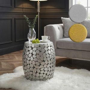 FineBuy Design Beistelltisch rund 40cm aus Aluminium & weißer Marmor Tischplatte – Couchtisch Alu – Metall Wohnzimmertisch Dekotisch Handmade