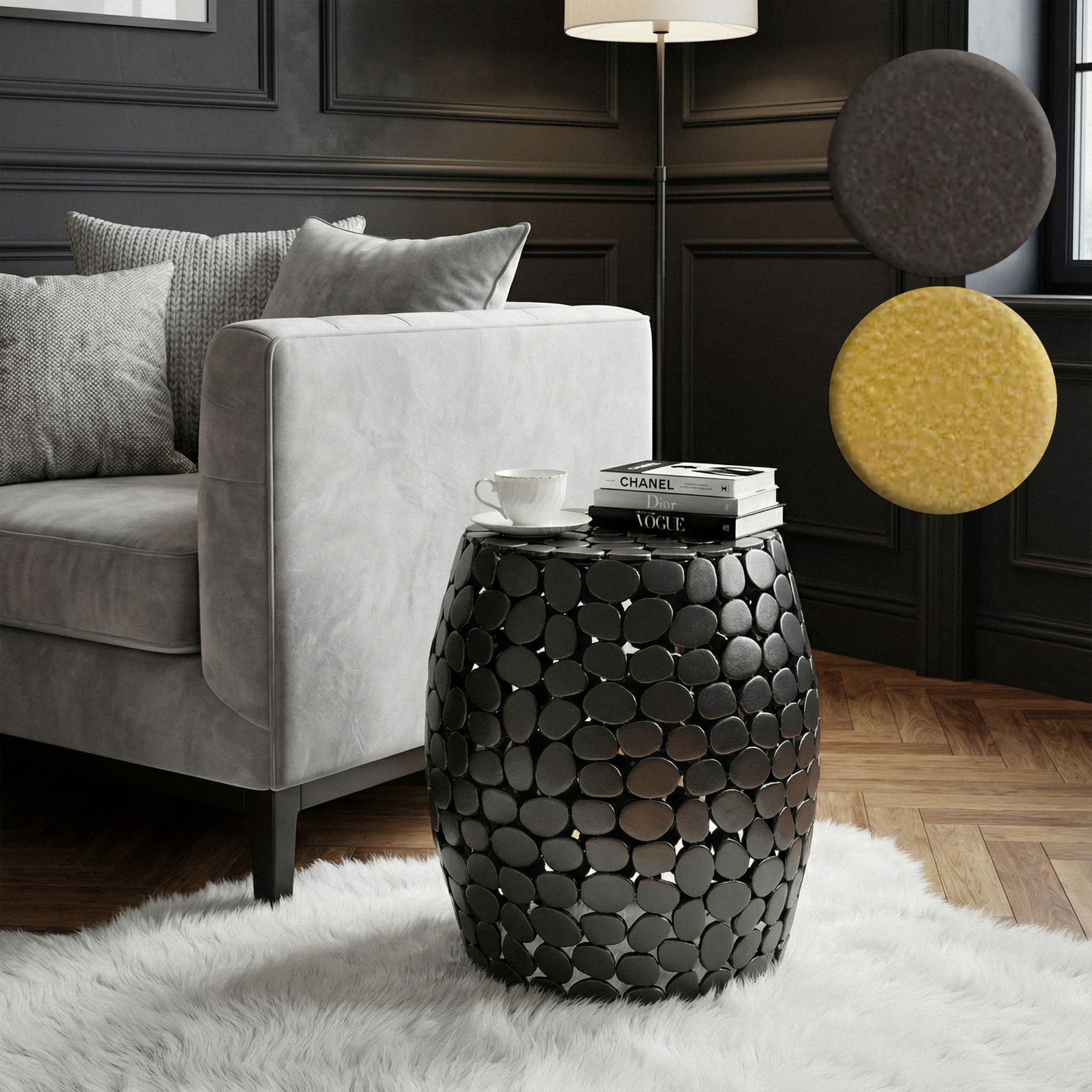 FineBuy Design Beistelltisch rund 40cm aus Aluminium – Couchtisch Alu – kleiner Wohnzimmertisch Metall – Dekotisch Wohnzimmer Handmade | Farbe: Schwarz