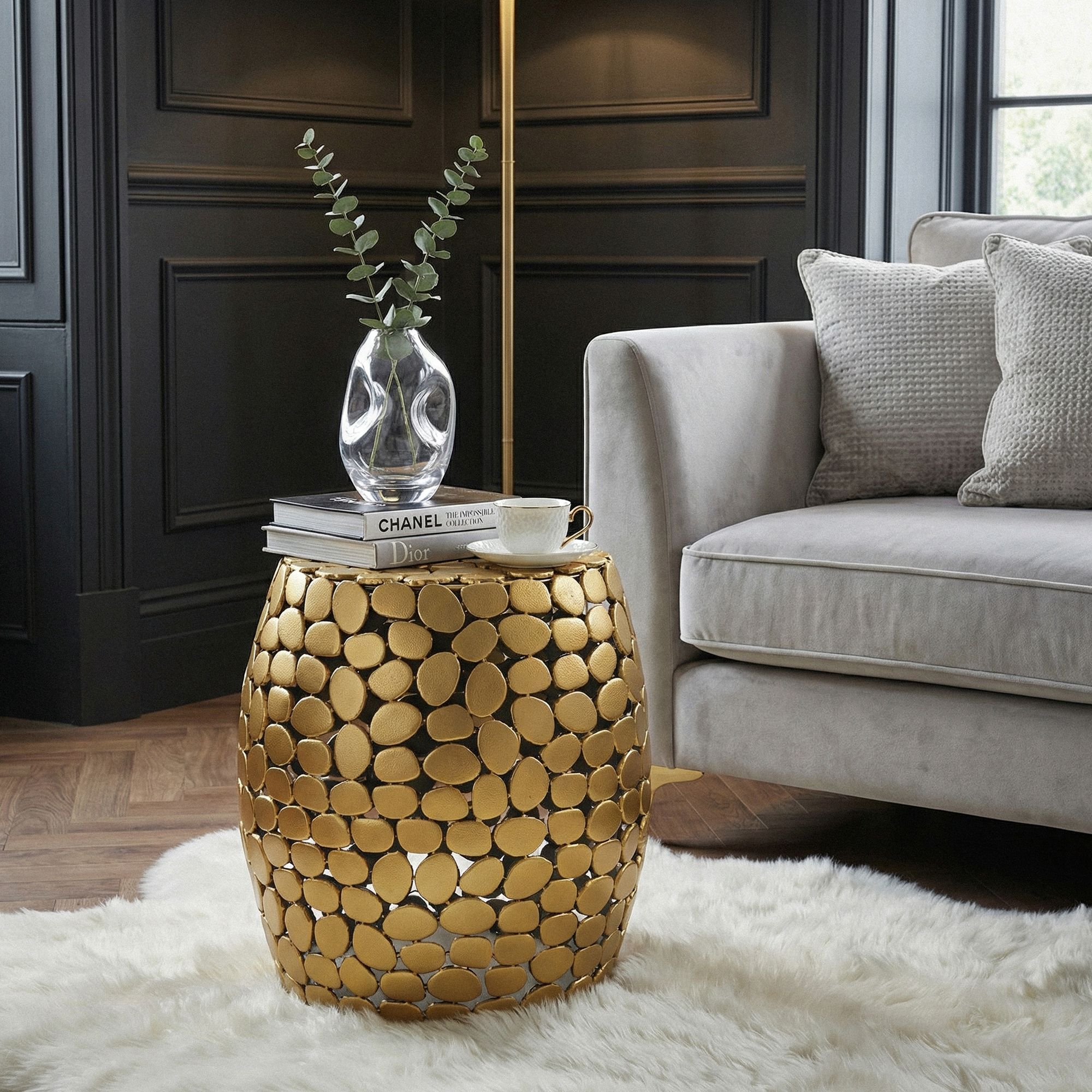 FineBuy Design Beistelltisch rund 40cm aus Aluminium – Couchtisch Alu – kleiner Wohnzimmertisch Metall – Dekotisch Wohnzimmer Handmade | Farbe: Schwarz