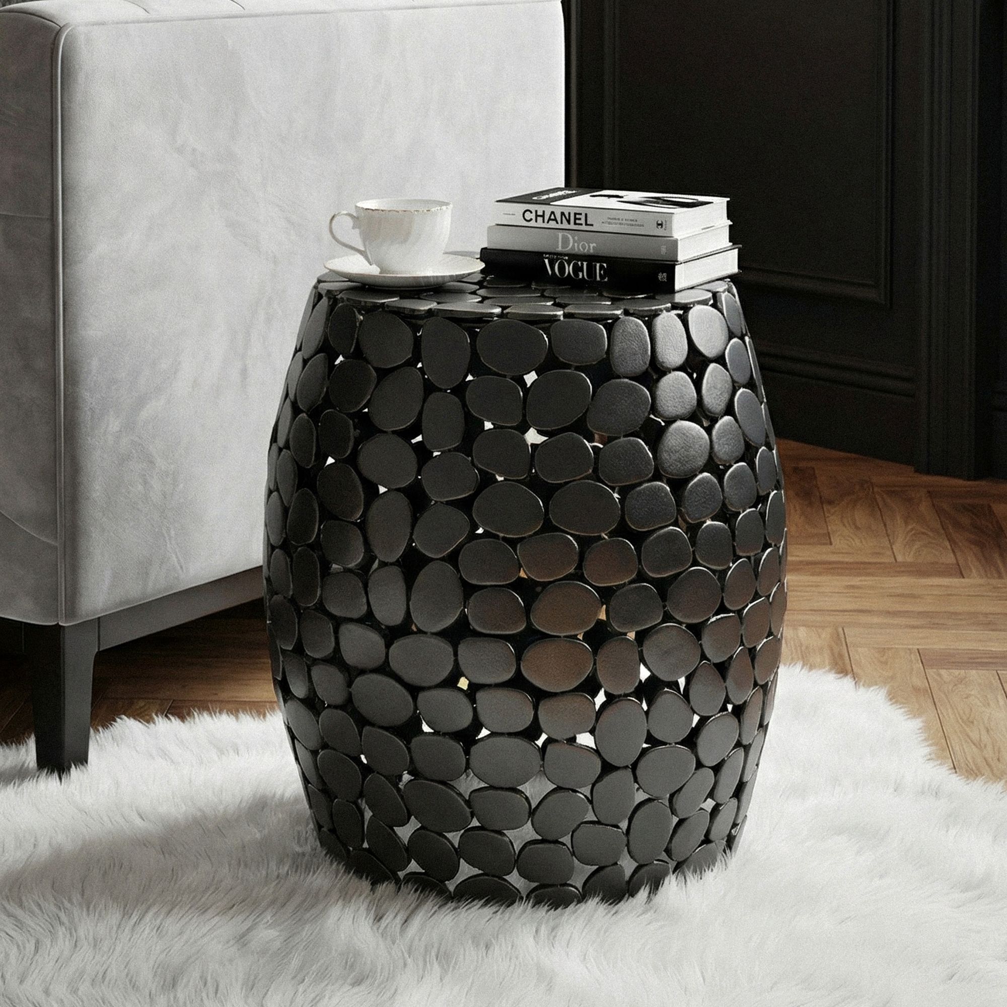 FineBuy Design Beistelltisch rund 40cm aus Aluminium – Couchtisch Alu – kleiner Wohnzimmertisch Metall – Dekotisch Wohnzimmer Handmade | Farbe: Schwarz