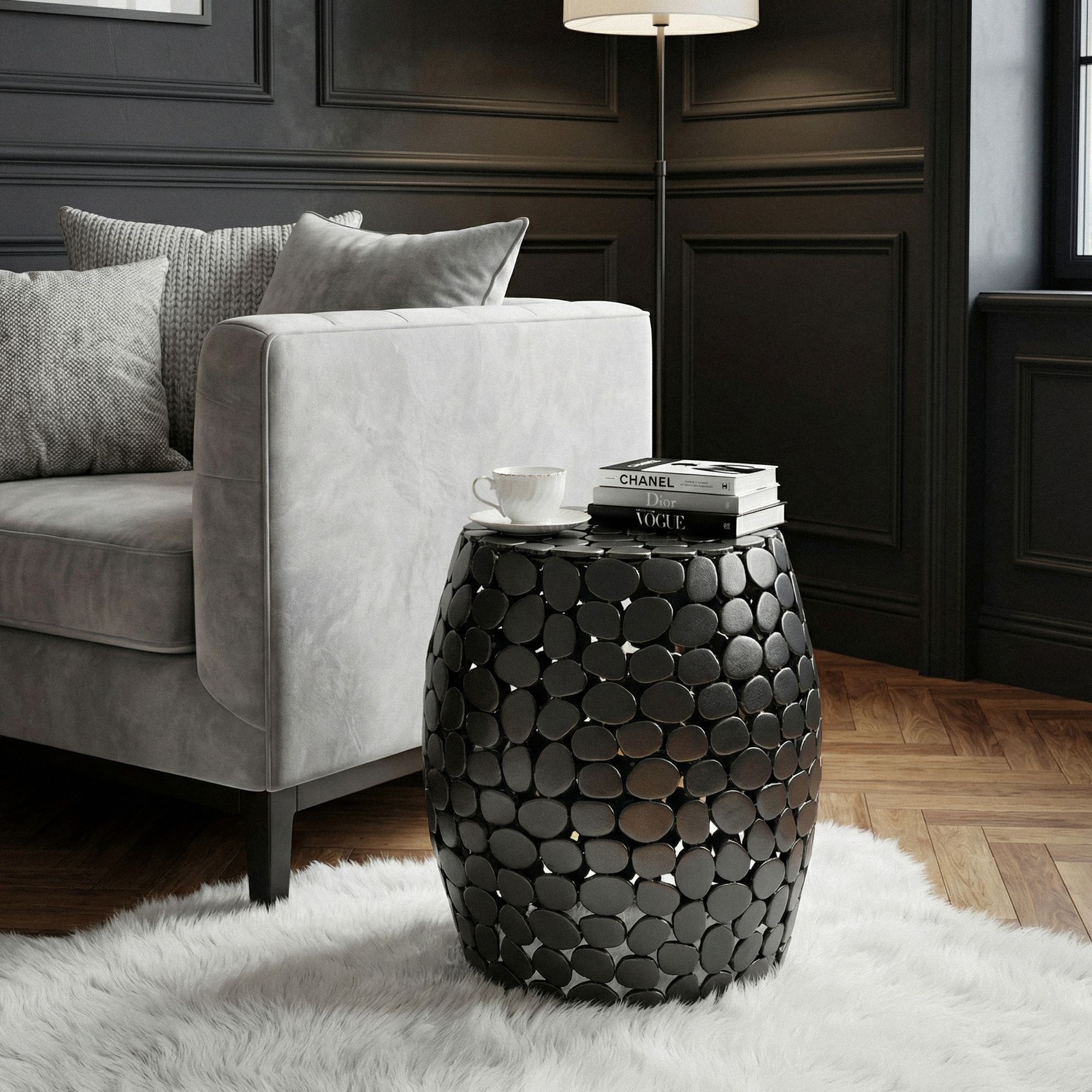 FineBuy Design Beistelltisch rund 40cm aus Aluminium – Couchtisch Alu – kleiner Wohnzimmertisch Metall – Dekotisch Wohnzimmer Handmade | Farbe: Schwarz