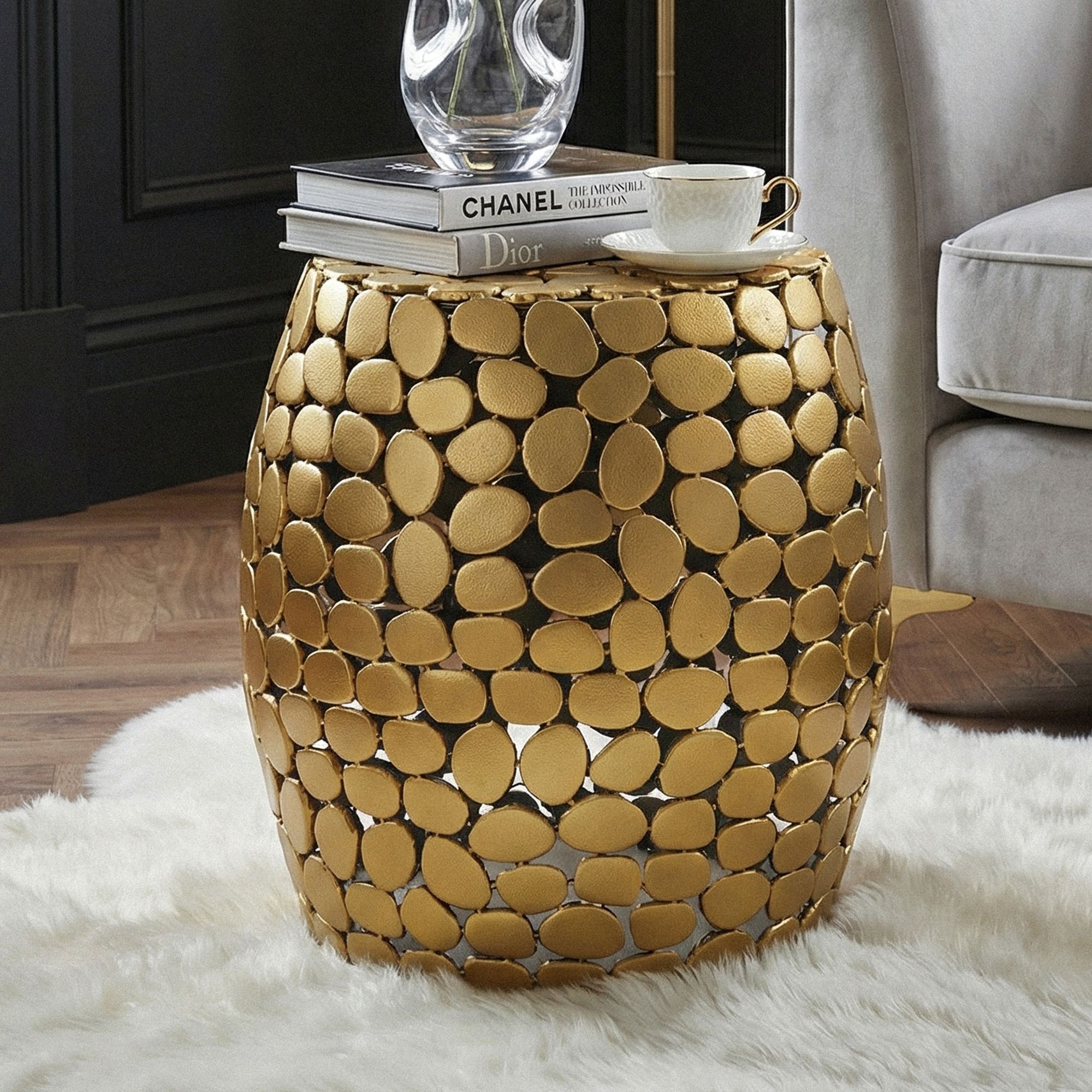 FineBuy Design Beistelltisch rund 40cm aus Aluminium – Couchtisch Alu – kleiner Wohnzimmertisch Metall – Dekotisch Wohnzimmer Handmade | Farbe: Schwarz