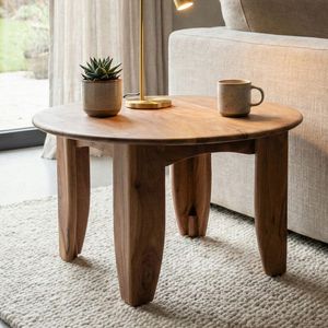 FineBuy Couchtisch Rund 60cm Wohnzimmertisch Akazie Massivholz - Sofatisch Holz Modern - Design Loungetisch Beistelltisch Wohnzimmer Handmade