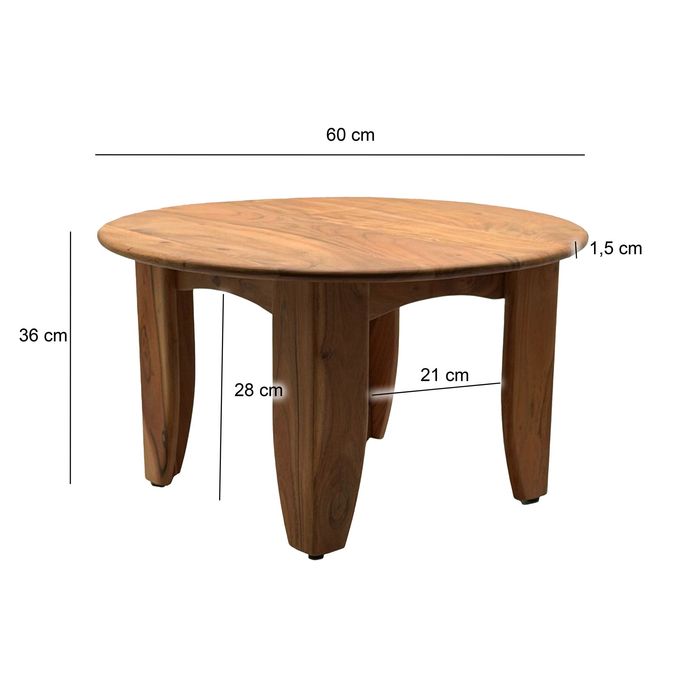Couchtisch 60cm Sofatisch Akazie Massivholz Wohnzimmertisch Beistelltisch Rund – Maßzeichnung