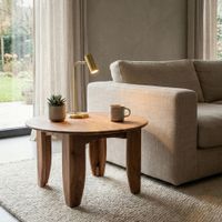 Couchtisch 60cm Sofatisch Akazie Massivholz Wohnzimmertisch Beistelltisch Rund – Ansicht 2