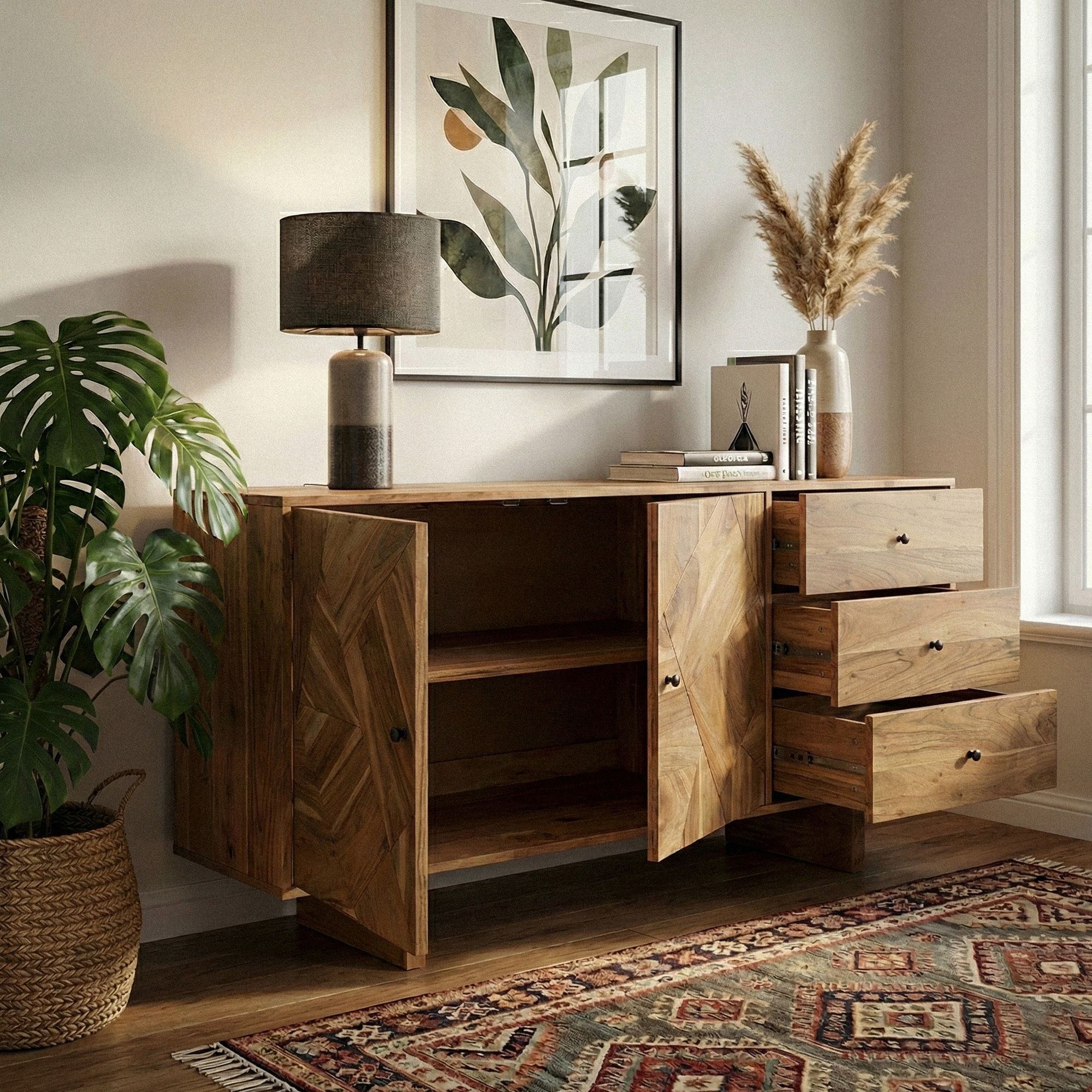 Sideboard Akazie Massivholz 150cm Massive Kommode Echtholz Anrichte Handmade – Ansicht 2