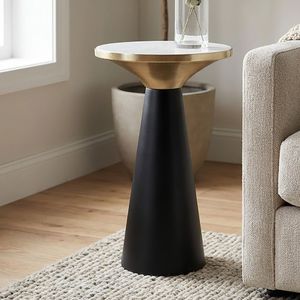 FineBuy Beistelltisch Aluminium & Marmor Tischplatte 28cm rund - Kleiner runder Anstelltisch aus Metall Schwarz - Design Wohnzimmertisch - Dekotisch - Couchtisch - Metalltisch Handmade pflegeleicht