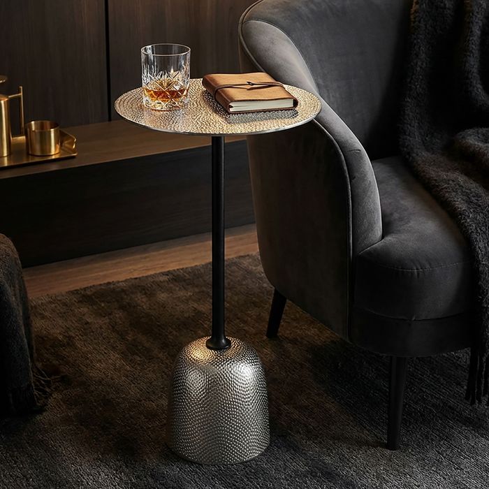 FineBuy Beistelltisch Aluminium 29cm - Kleiner runder Anstelltisch aus Metall silber - Design Wohnzimmertisch - Dekotisch - Couchtisch - Metalltisch Handmade pflegeleicht
