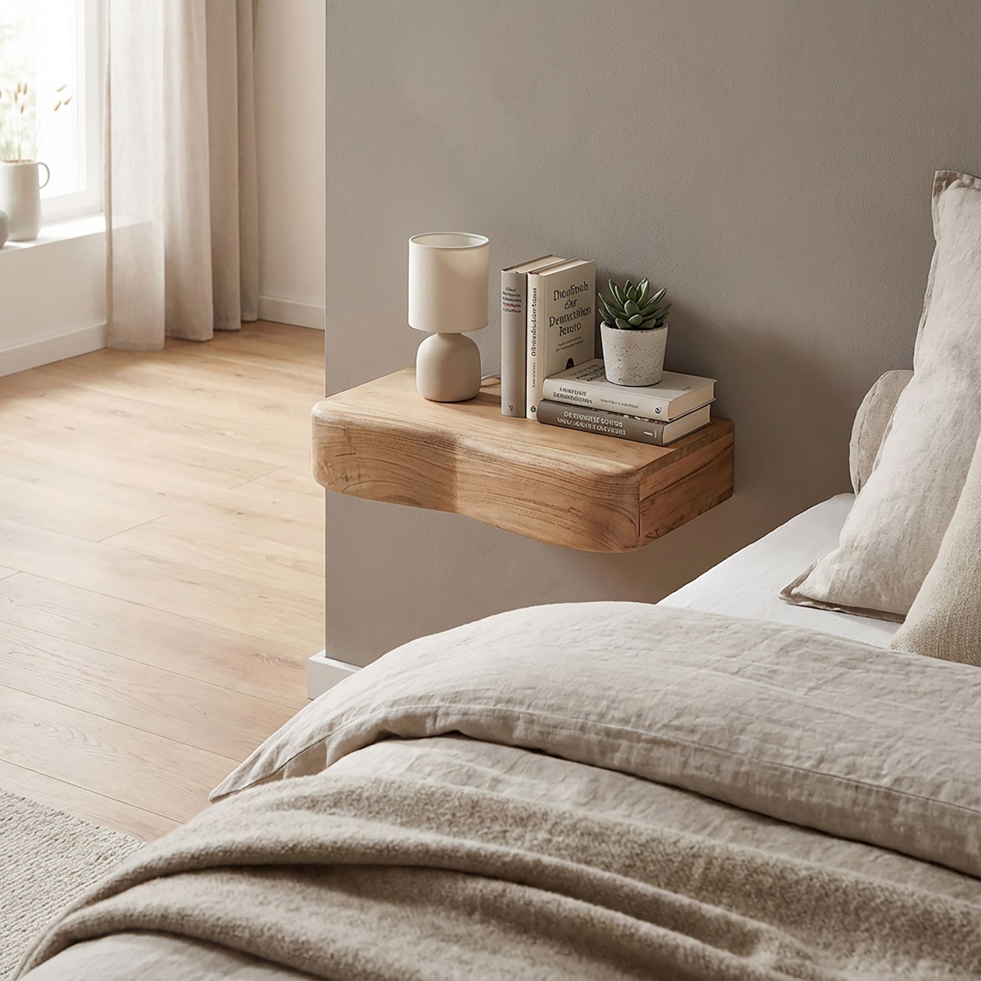 FineBuy Schwebende Nachtkonsole Akazie Massivholz 40cm – Wand Nachttisch mit Schublade – Hängender Nachtschrank für Schlafzimmer – Modernes Wandboard Echtholz - Handmade | Farbe: Braun