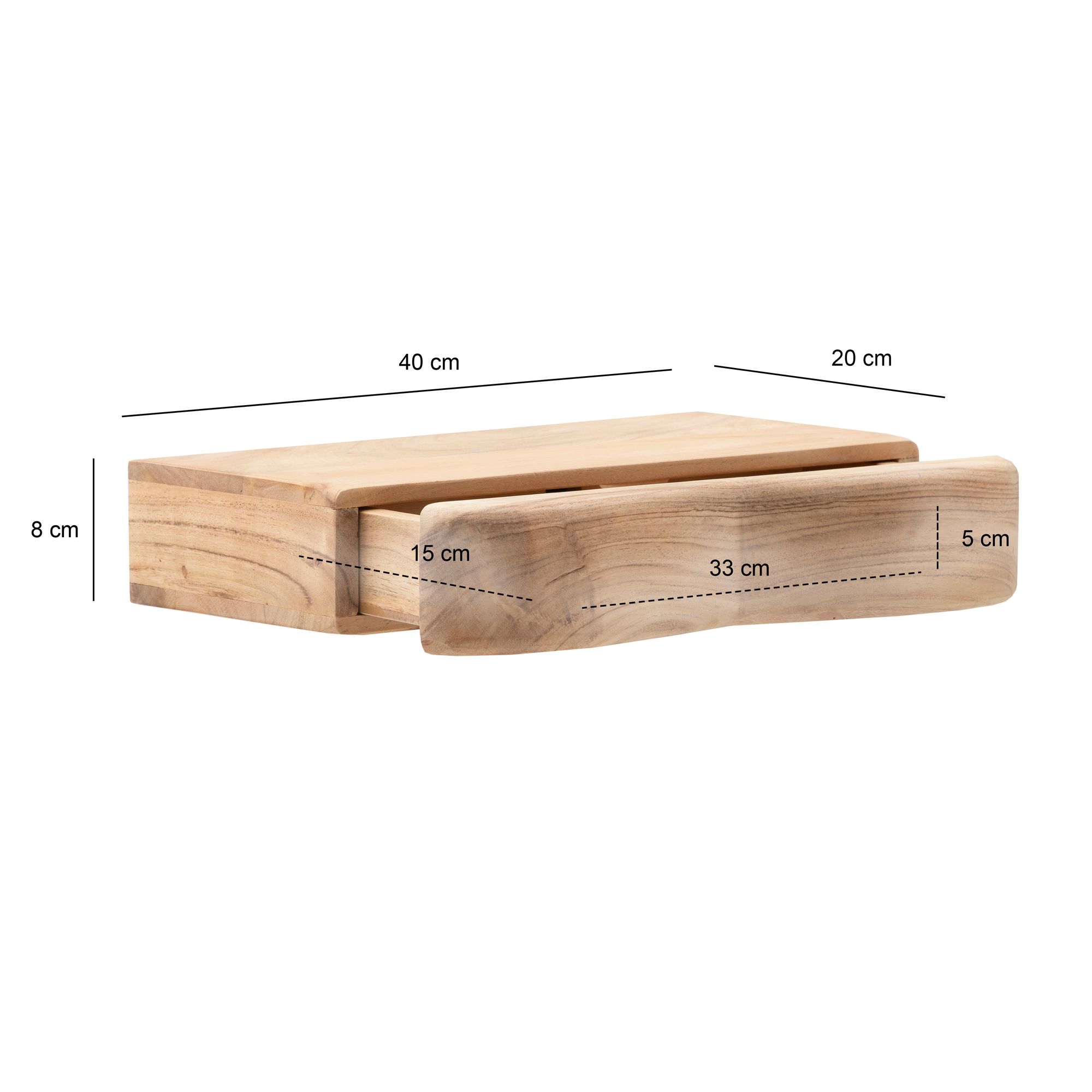 FineBuy Schwebende Nachtkonsole Akazie Massivholz 40cm – Wand Nachttisch mit Schublade – Hängender Nachtschrank für Schlafzimmer – Modernes Wandboard Echtholz - Handmade | Farbe: Braun