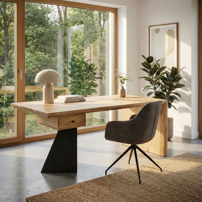 Schreibtisch 180x90x76 cm Akazie Massivholz / Eisen